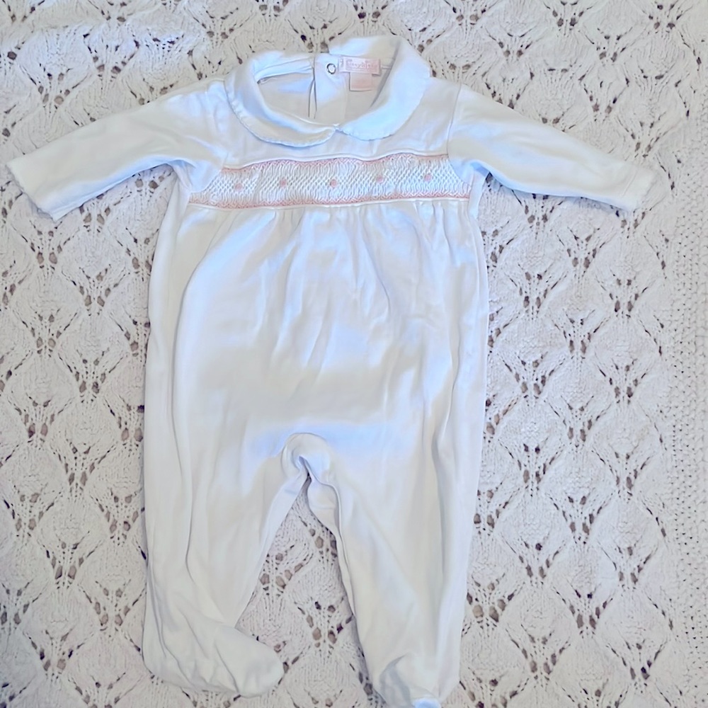 Kissy kissy smocked footie. Size 3-6 months